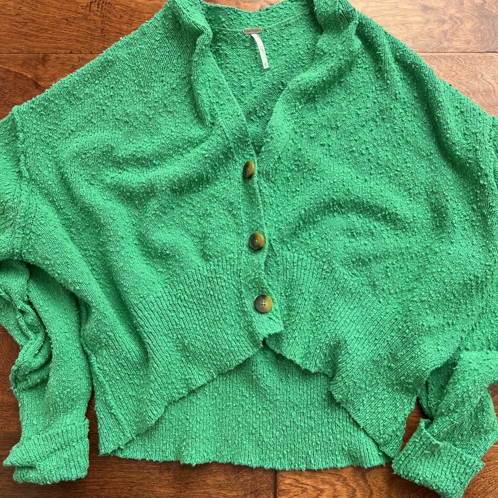 Free People Green Cardigan Plush Knit Sweater